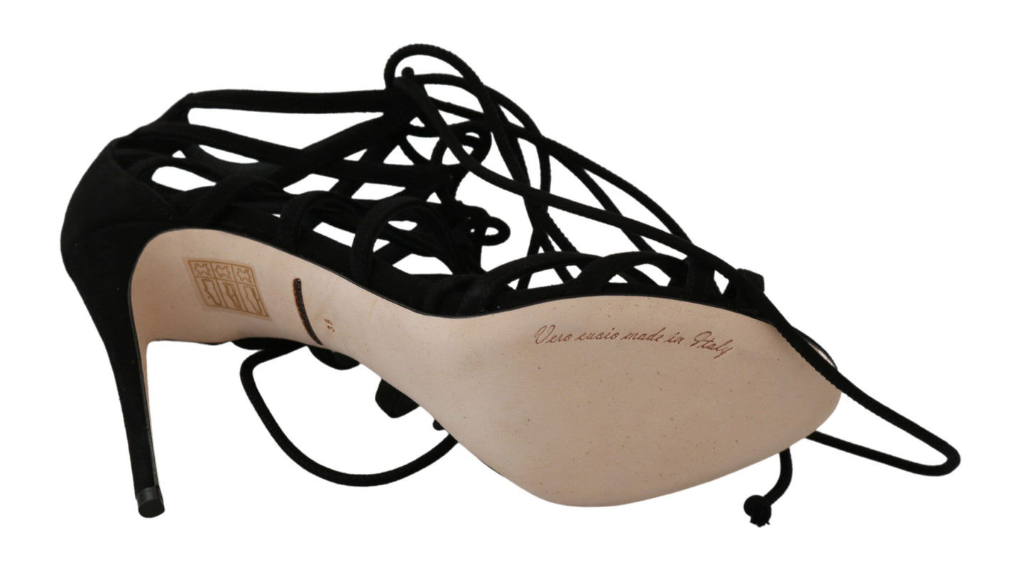 Dolce & Gabbana – Stilettos mit Riemen aus schwarzem Wildleder