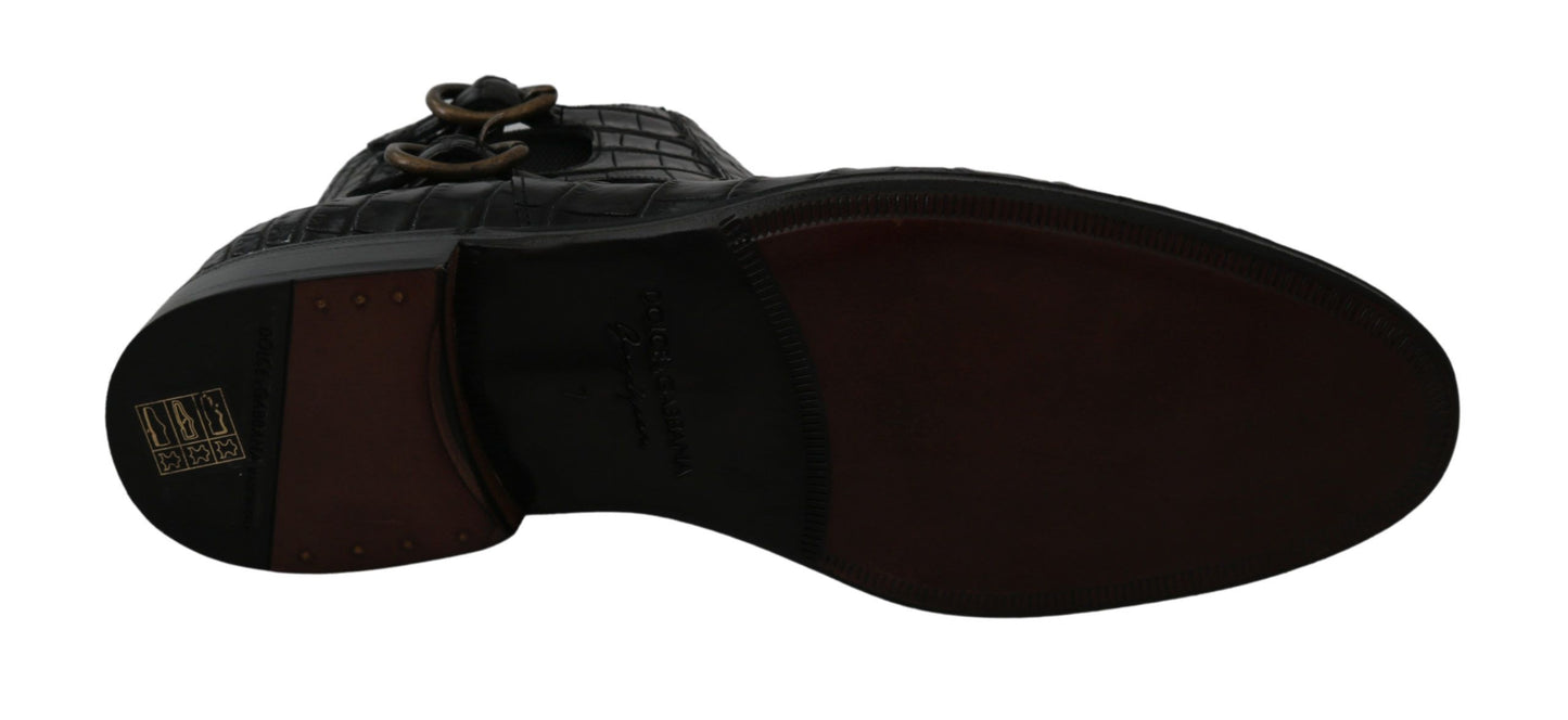 Dolce & Gabbana – Derby-Stiefel aus schwarzem Krokodilleder