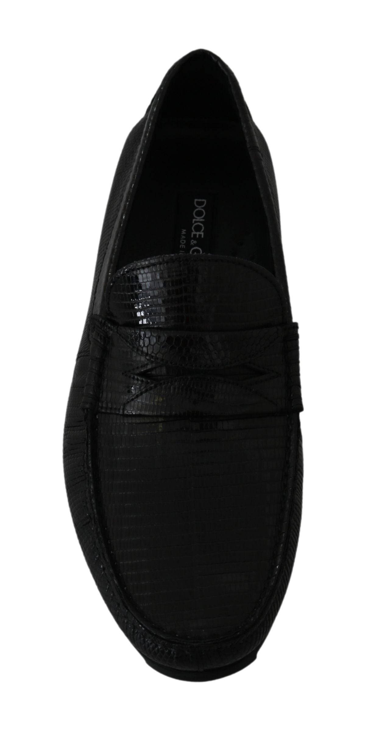 Dolce & Gabbana – Flache Loafer aus schwarzem Eidechsenleder