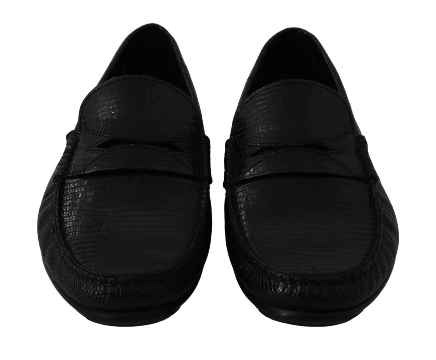 Dolce & Gabbana – Flache Loafer aus schwarzem Eidechsenleder