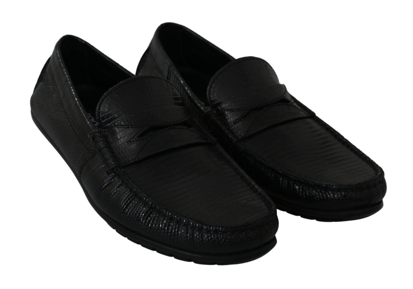 Dolce & Gabbana – Flache Loafer aus schwarzem Eidechsenleder