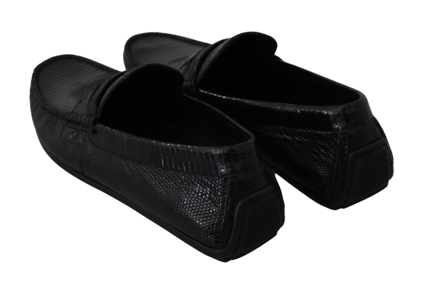 Dolce & Gabbana – Flache Loafer aus schwarzem Eidechsenleder