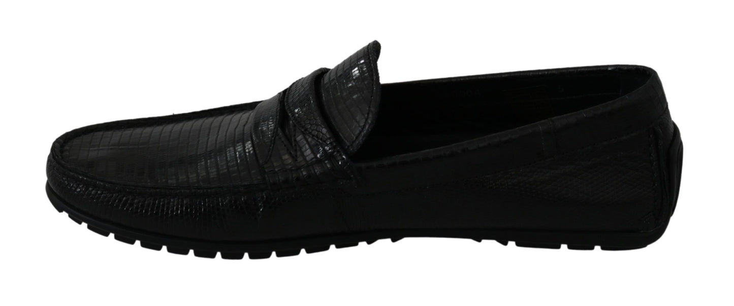 Dolce & Gabbana – Flache Loafer aus schwarzem Eidechsenleder