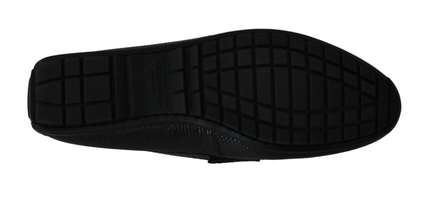 Dolce & Gabbana – Flache Loafer aus schwarzem Eidechsenleder