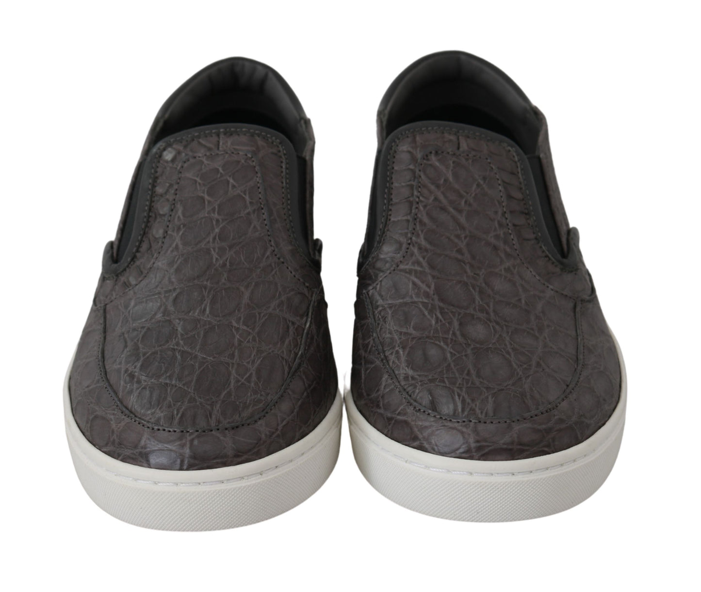 Dolce & Gabbana Grau Leder Flache Caiman Herren Loafer Schuhe