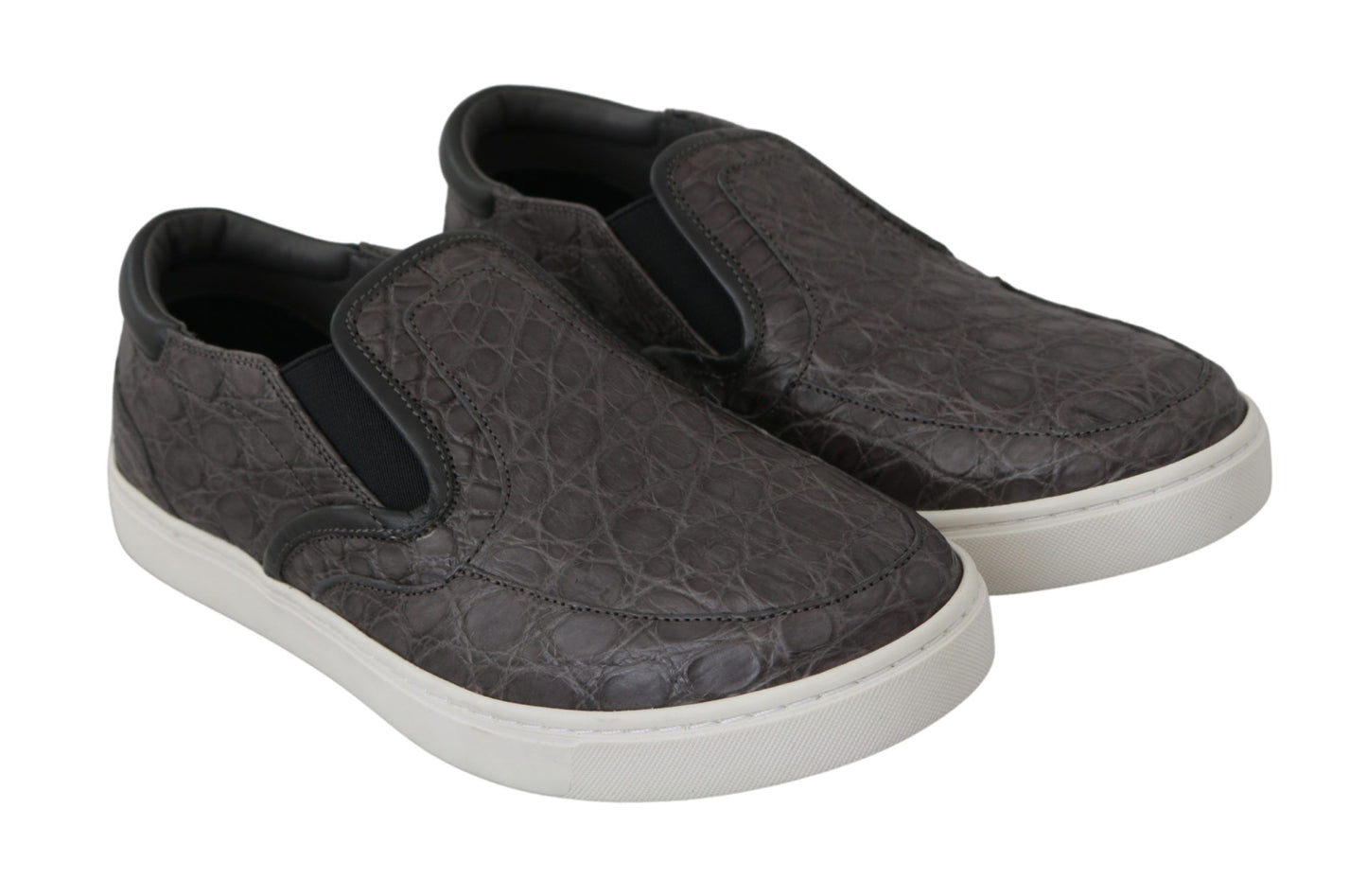 Dolce & Gabbana Grau Leder Flache Caiman Herren Loafer Schuhe