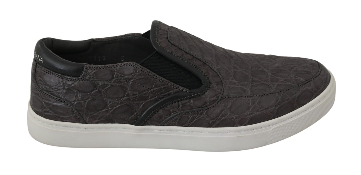 Dolce & Gabbana Grau Leder Flache Caiman Herren Loafer Schuhe