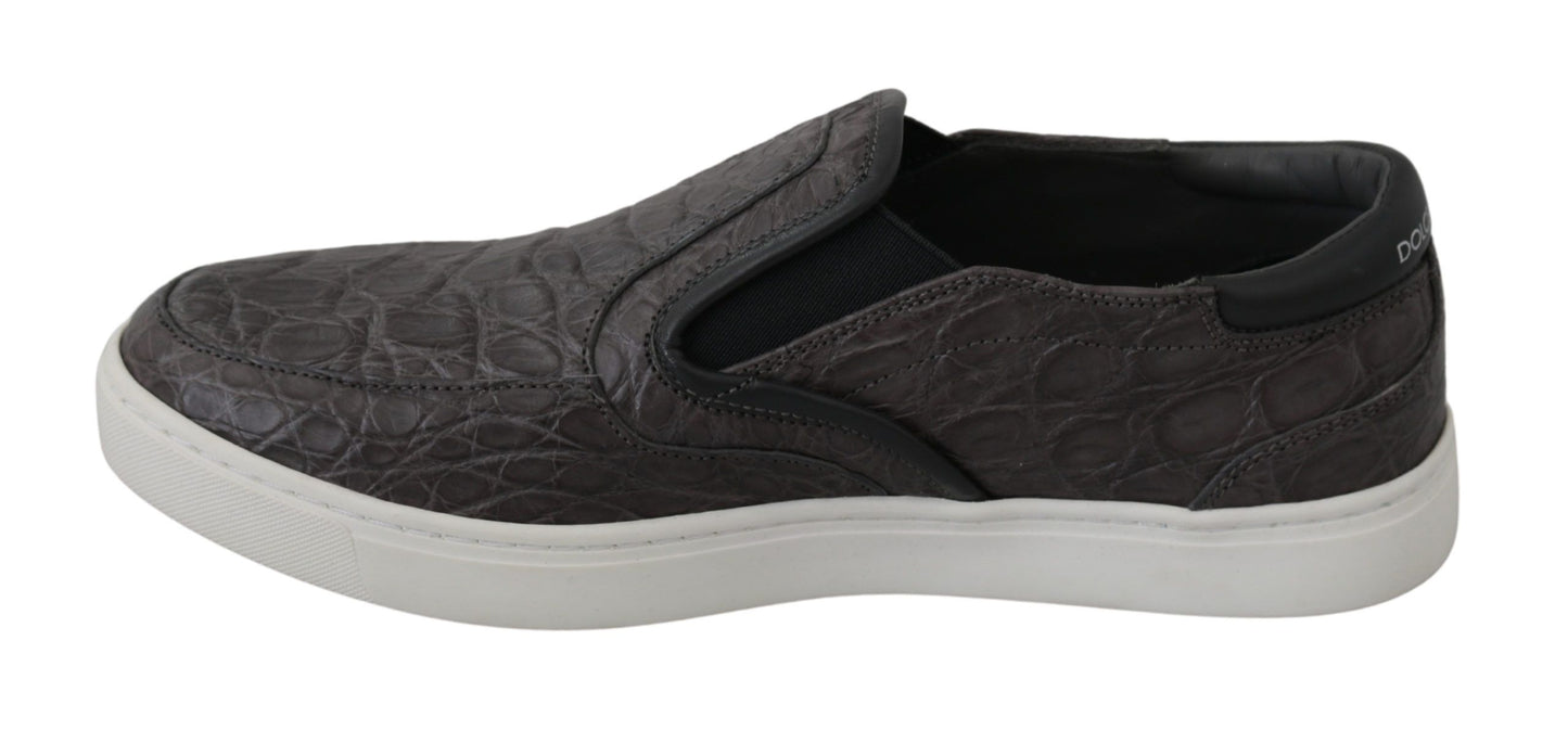 Dolce & Gabbana Grau Leder Flache Caiman Herren Loafer Schuhe