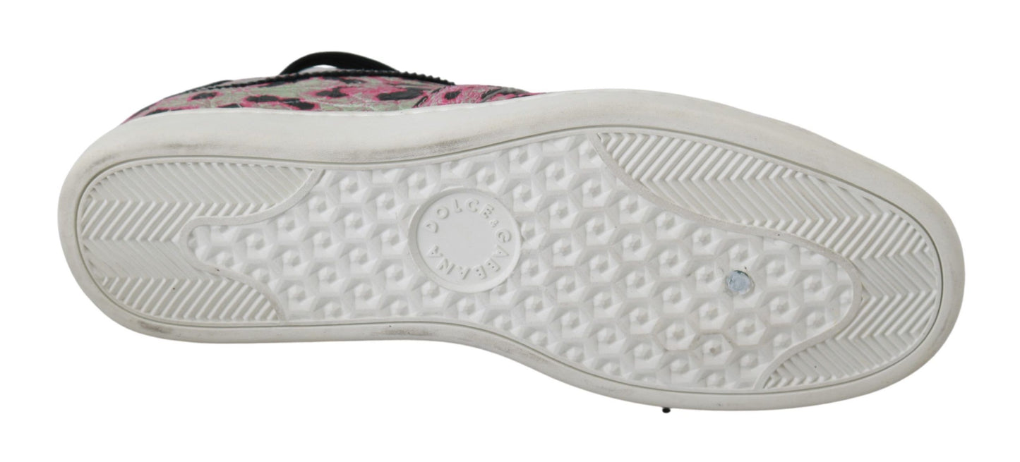 Dolce & Gabbana – Rosa, flache Trainings-Sneaker aus Leder mit Leopardenmuster