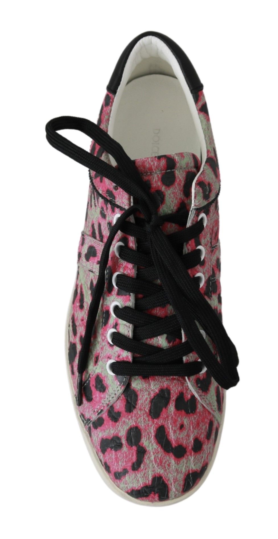 Dolce & Gabbana – Rosa, flache Trainings-Sneaker aus Leder mit Leopardenmuster