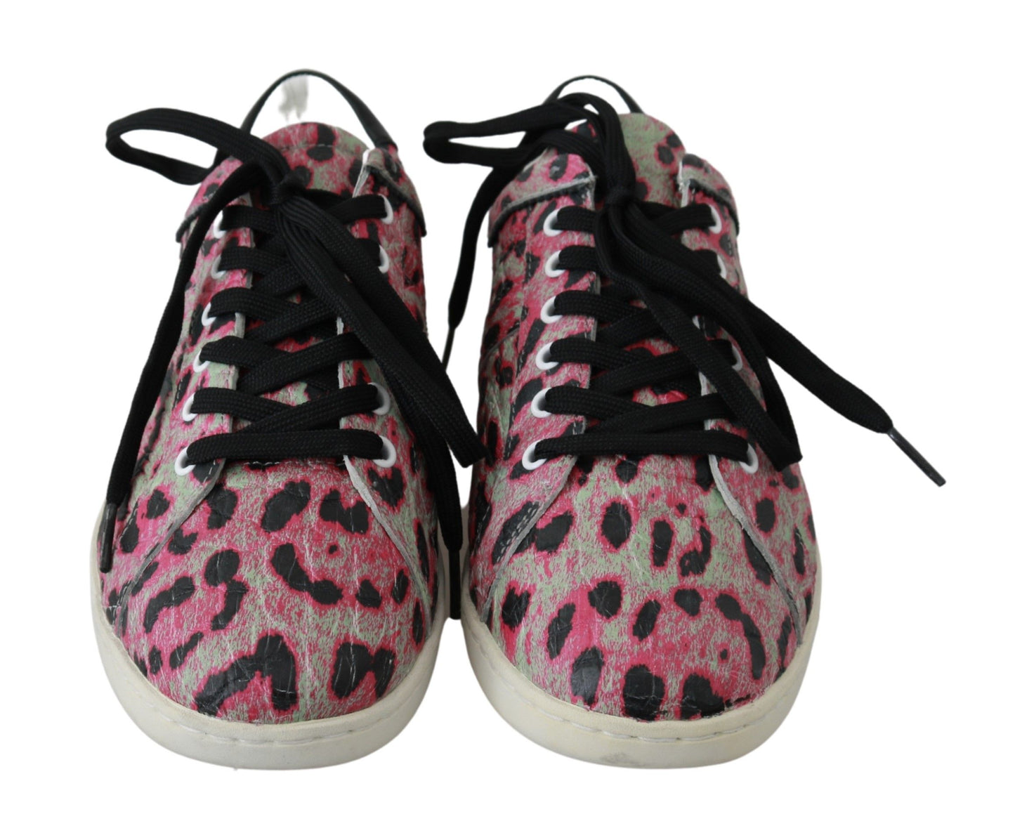 Dolce & Gabbana – Rosa, flache Trainings-Sneaker aus Leder mit Leopardenmuster