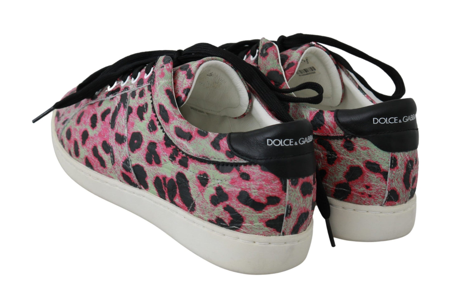 Dolce & Gabbana – Rosa, flache Trainings-Sneaker aus Leder mit Leopardenmuster