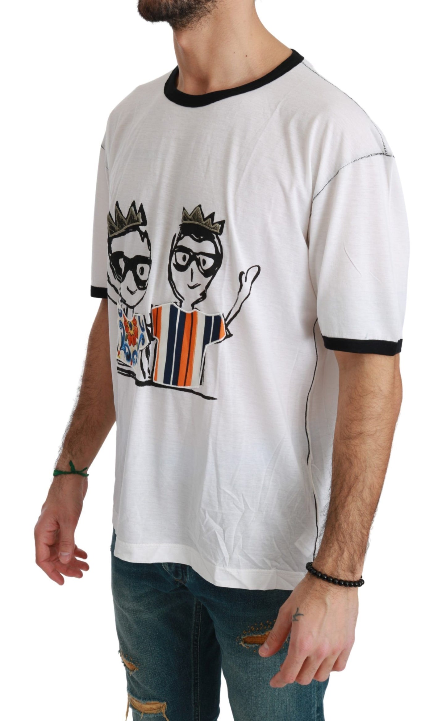 Dolce & Gabbana Weißes Baumwoll-T-Shirt mit Print #dgfamily für Herren