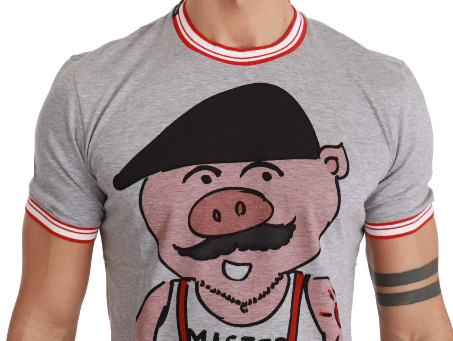 Dolce & Gabbana Graues Baumwoll-Top 2019 Jahr des Schweins T-Shirt