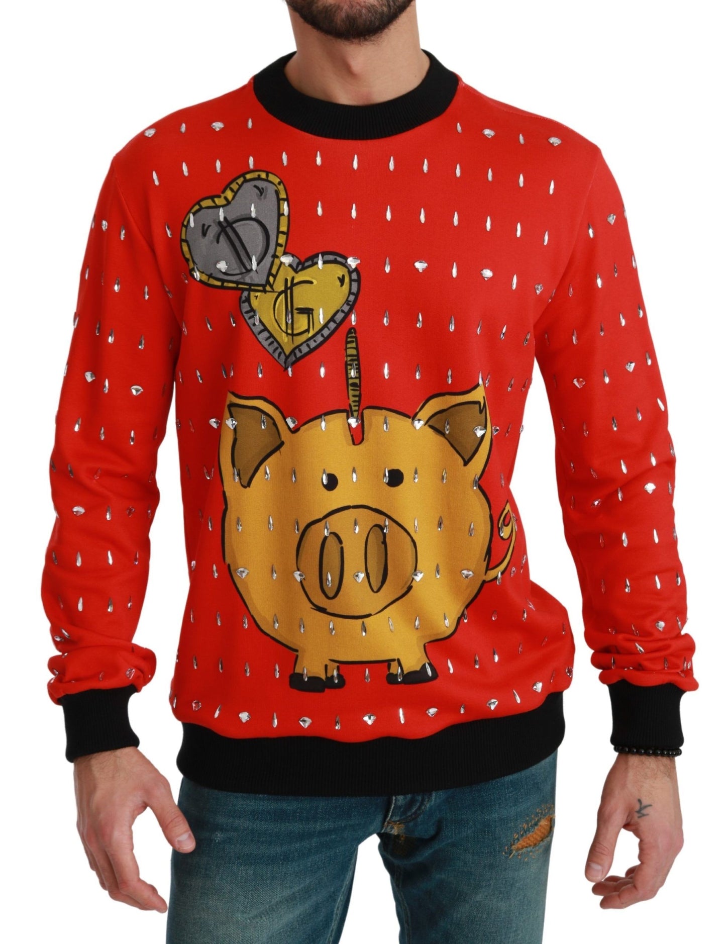 Dolce & Gabbana Roter Kristallpullover „Schwein des Jahres“