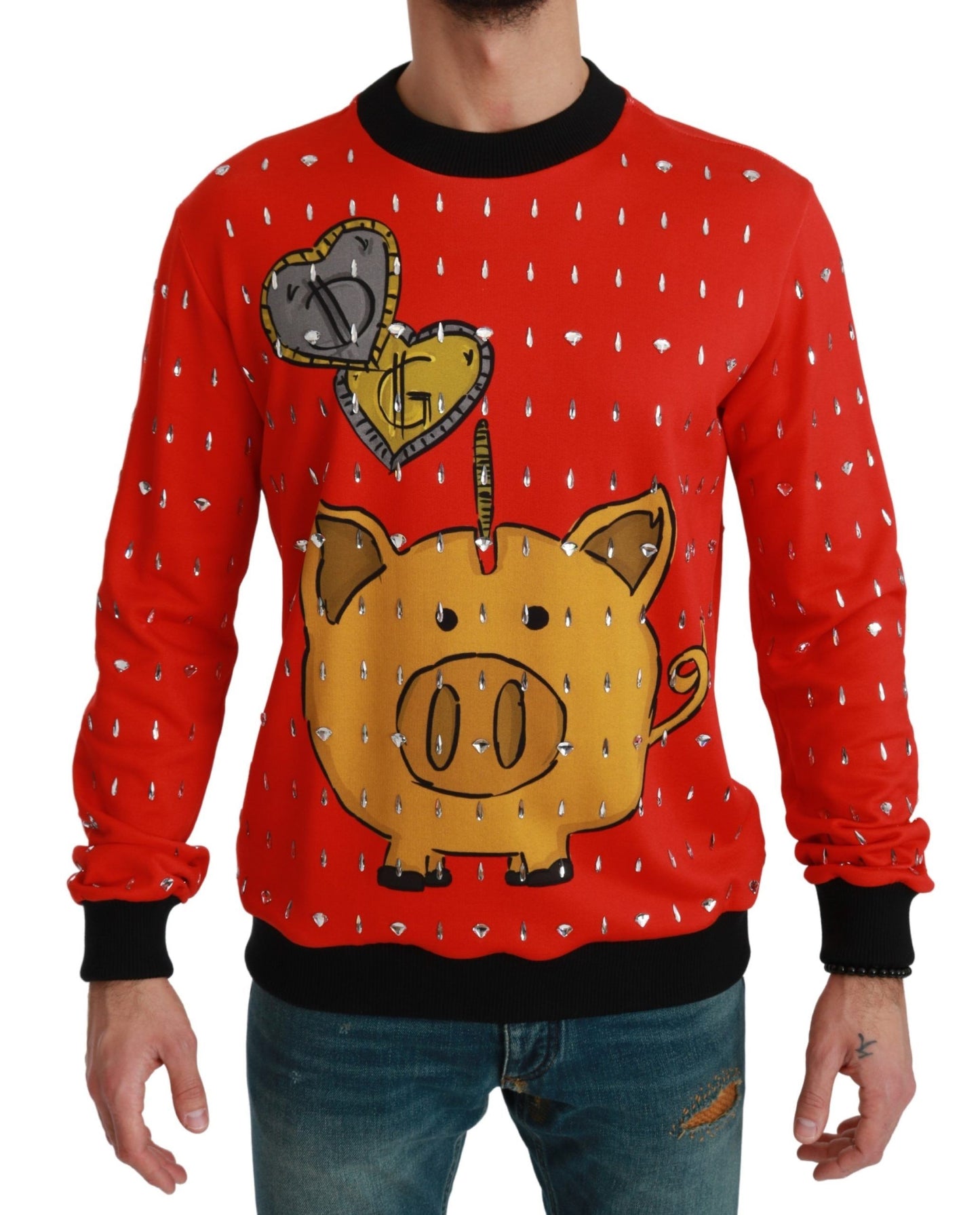 Dolce & Gabbana Roter Kristallpullover „Schwein des Jahres“