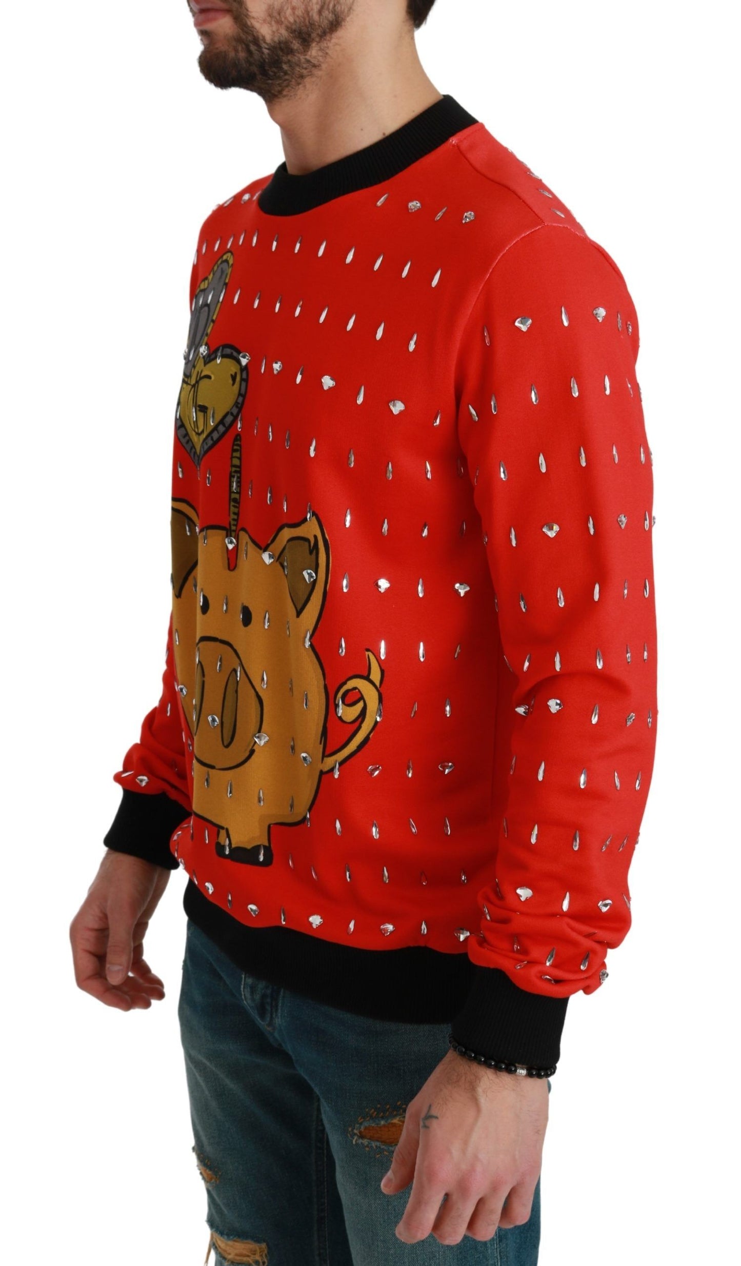 Dolce & Gabbana Roter Kristallpullover „Schwein des Jahres“