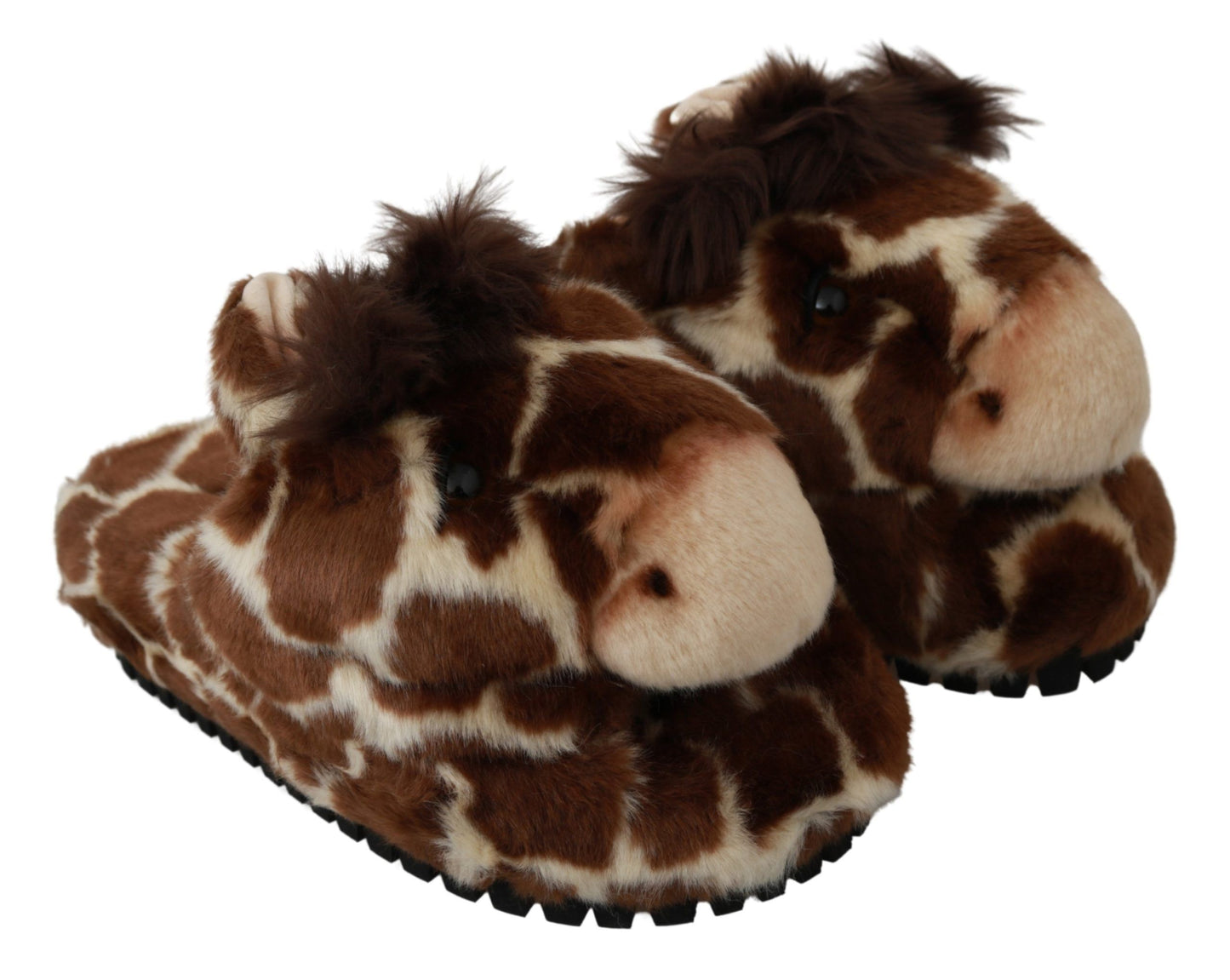 Dolce & Gabbana Braune Giraffen-Hausschuhe, flache Sandalen, Schuhe
