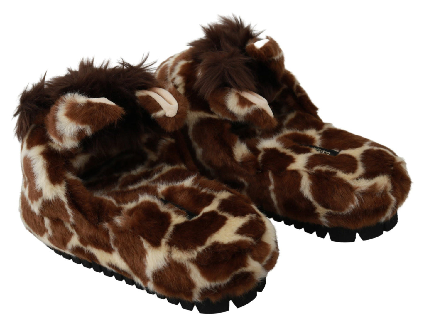 Dolce & Gabbana Braune Giraffen-Hausschuhe, flache Sandalen, Schuhe