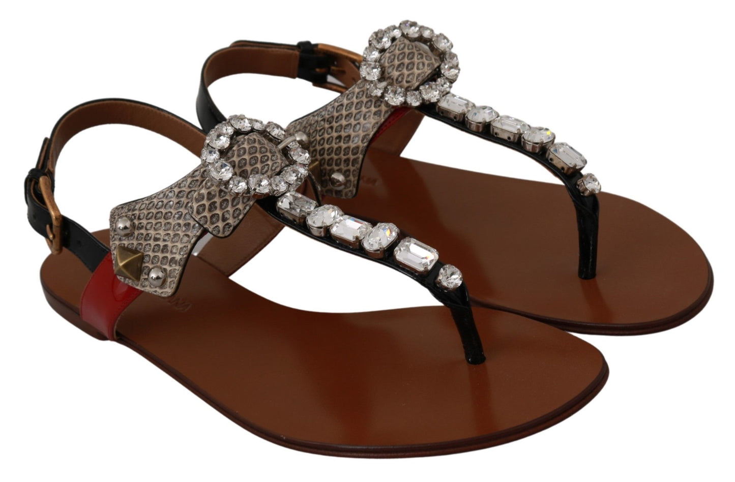 Dolce & Gabbana Leder Ayers Kristall Sandalen Flip-Flops Schuhe