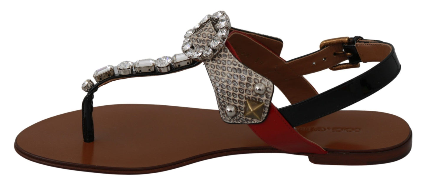 Dolce & Gabbana Leder Ayers Kristall Sandalen Flip-Flops Schuhe