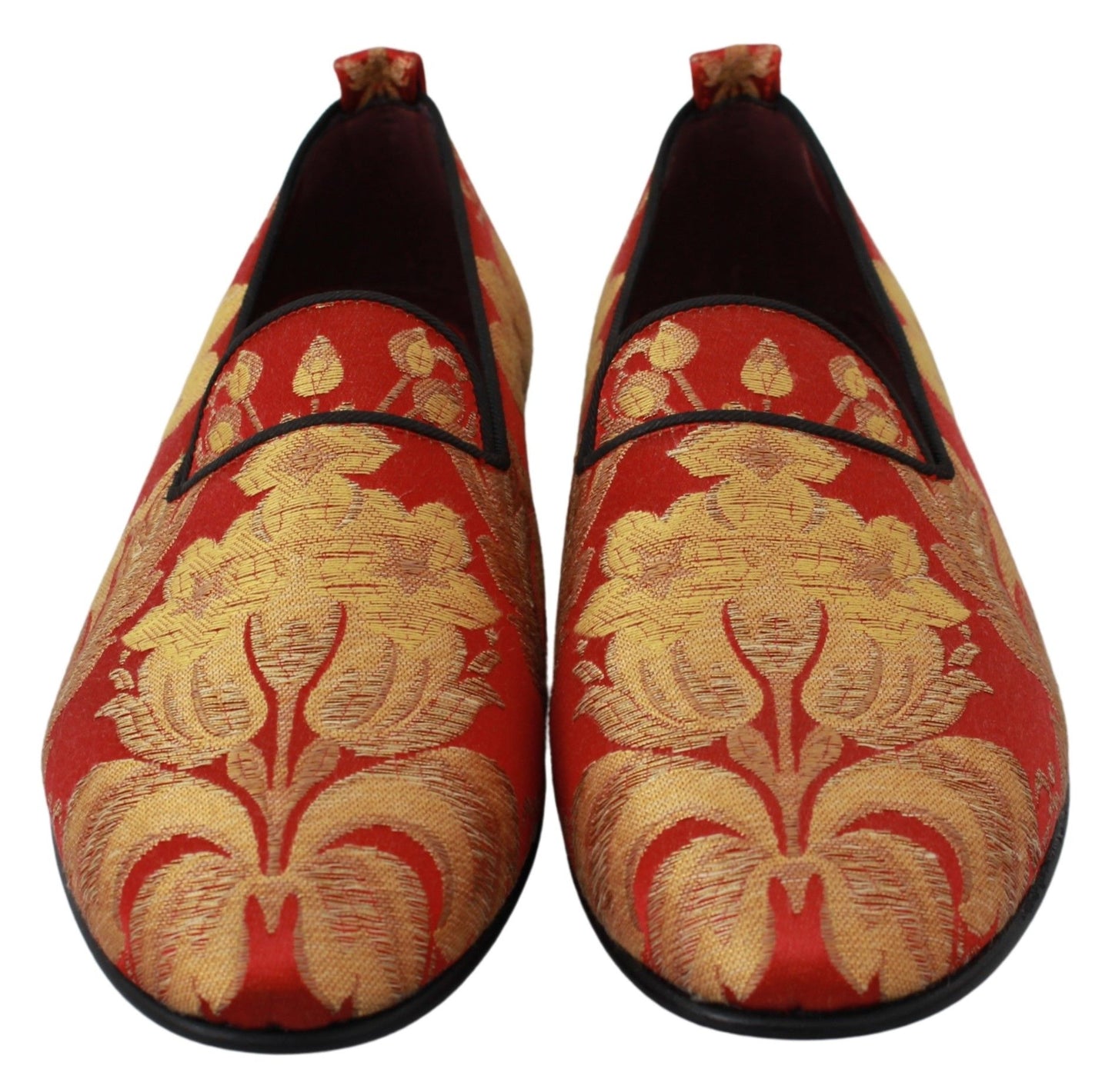 Dolce & Gabbana Rotgold Brokat Hausschuhe Loafer Schuhe