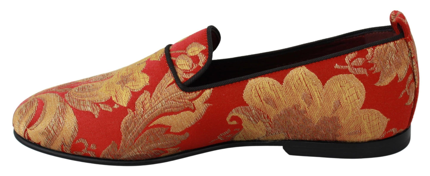 Dolce & Gabbana Rotgold Brokat Hausschuhe Loafer Schuhe
