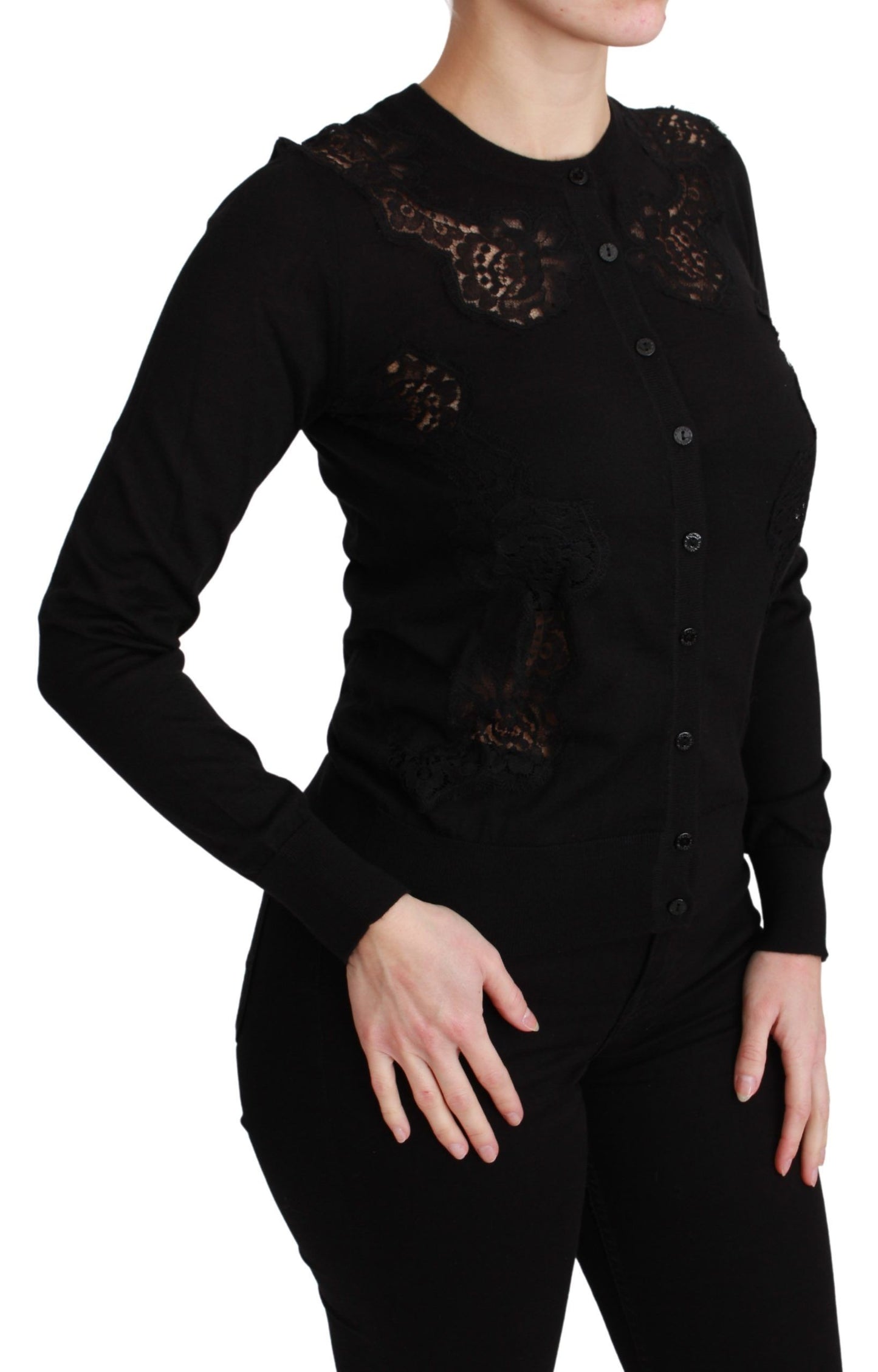 Dolce & Gabbana – Schwarzer Cardigan aus Kaschmir mit Spitze
