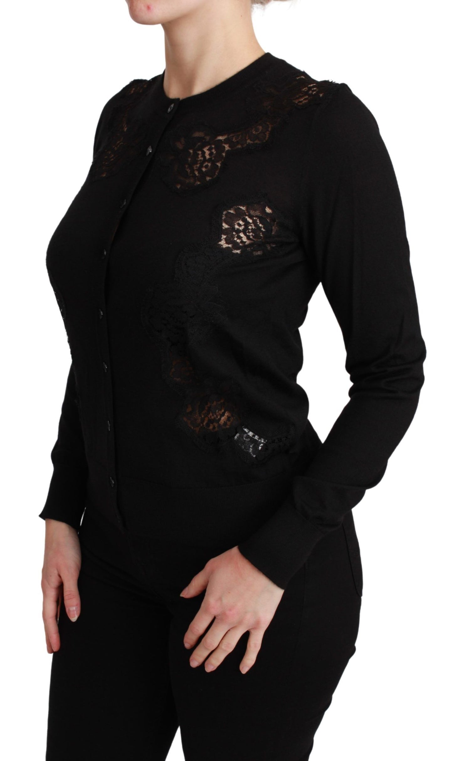 Dolce & Gabbana – Schwarzer Cardigan aus Kaschmir mit Spitze