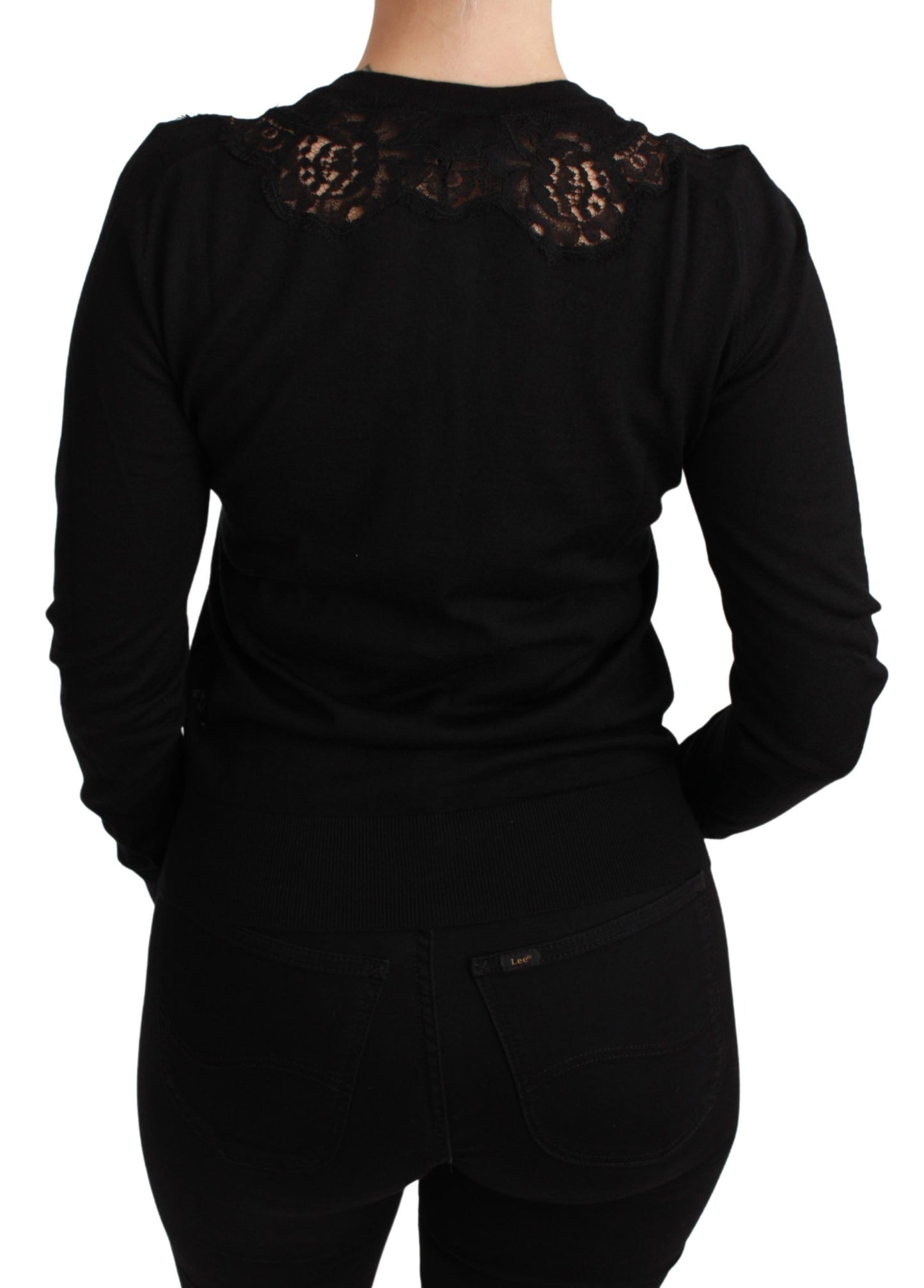 Dolce & Gabbana – Schwarzer Cardigan aus Kaschmir mit Spitze