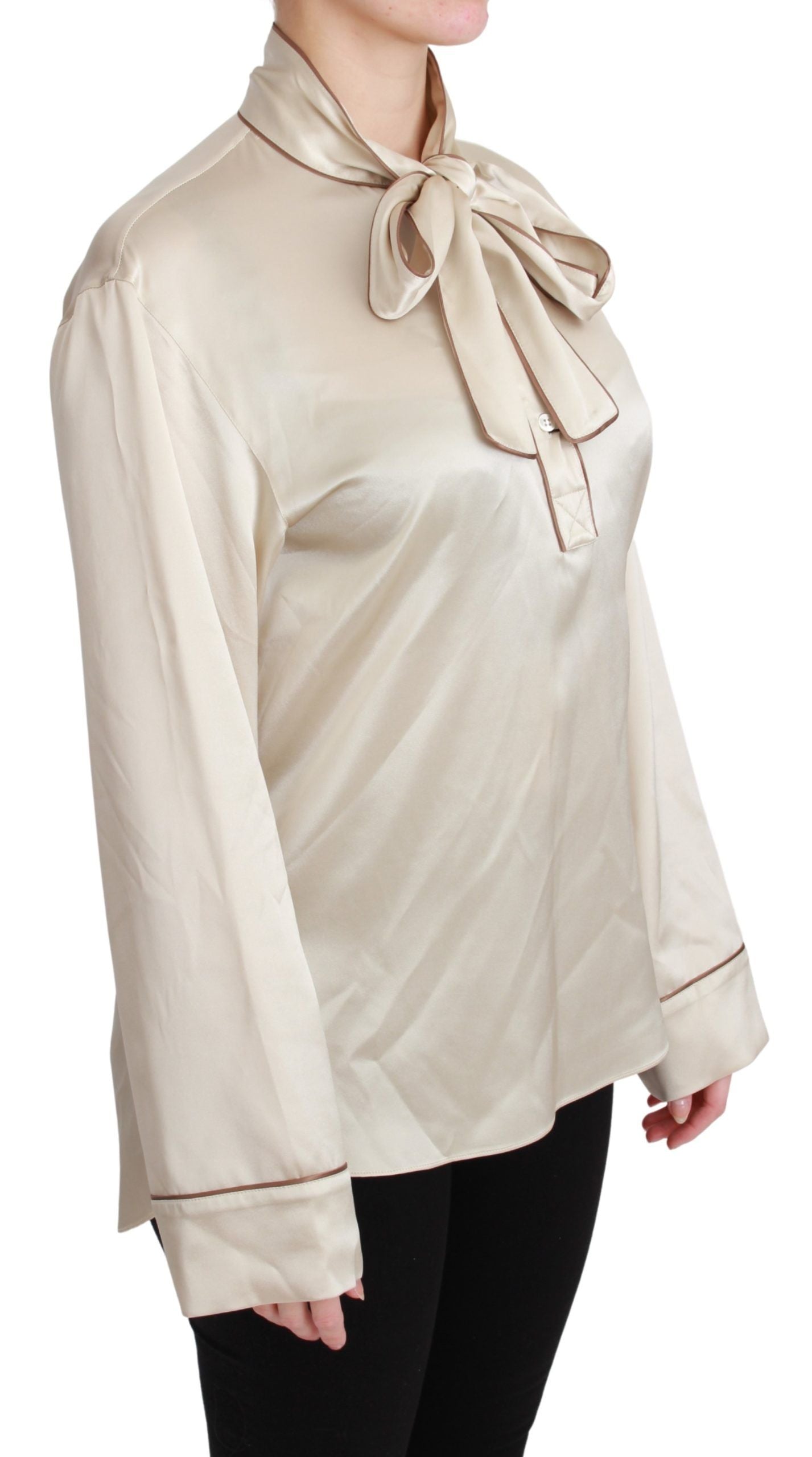 Dolce & Gabbana Beige Sleeve Top Queen Seidensatinbluse