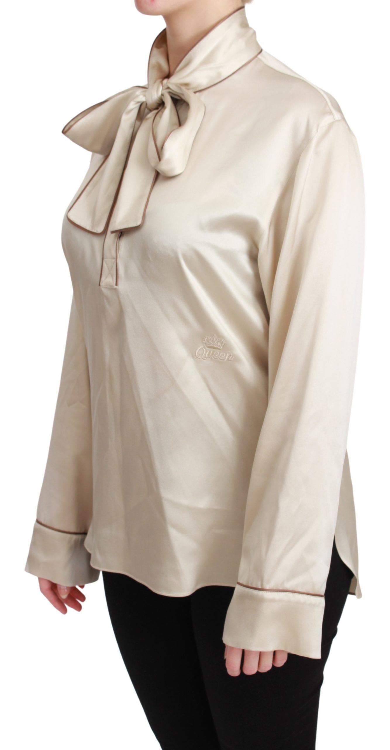 Dolce & Gabbana Beige Sleeve Top Queen Seidensatinbluse