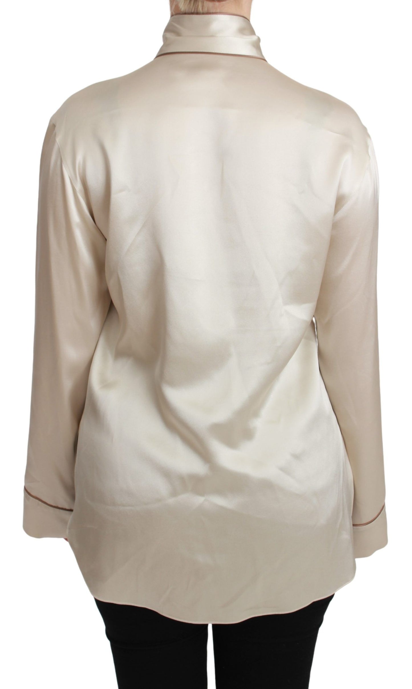 Dolce & Gabbana Beige Sleeve Top Queen Seidensatinbluse