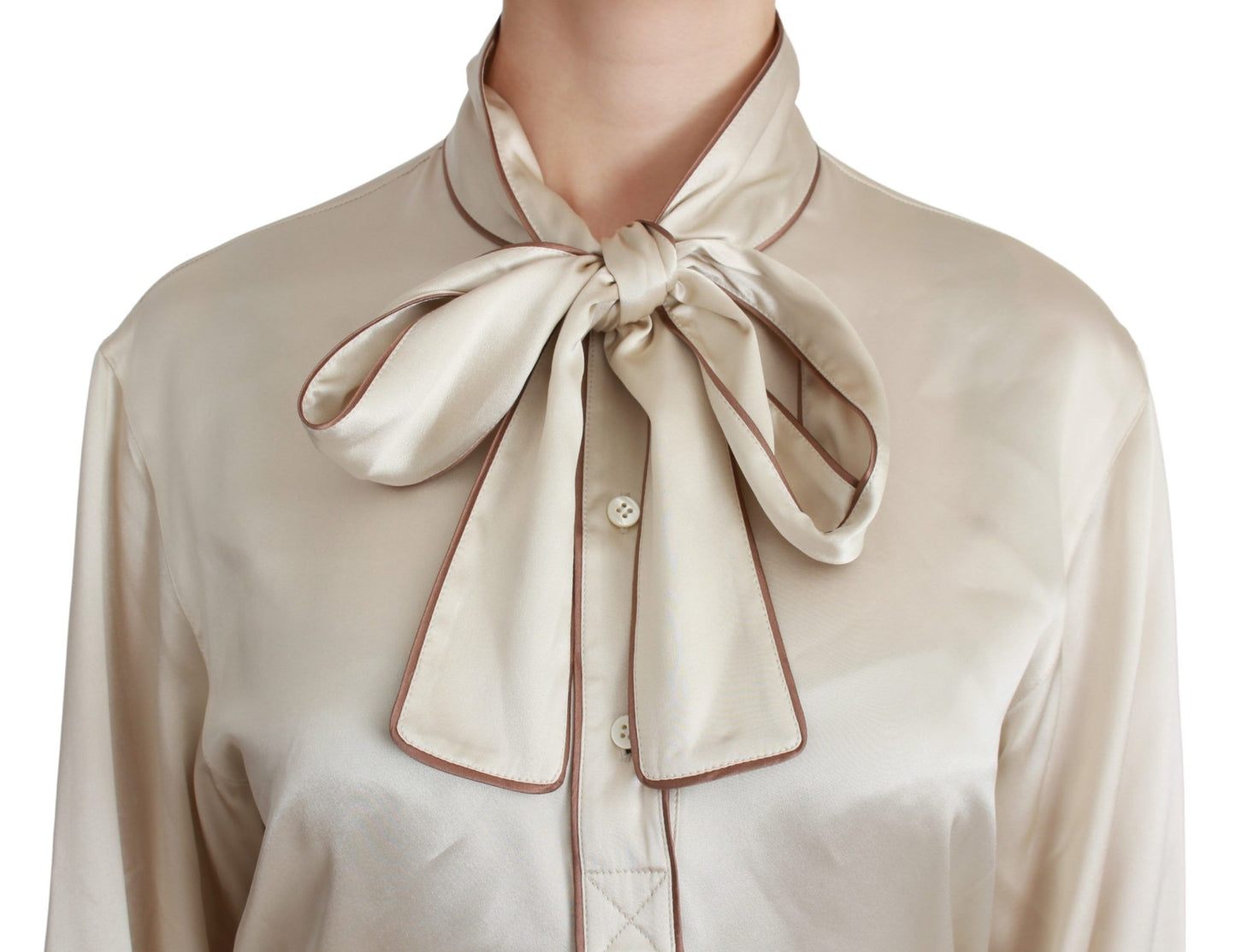 Dolce & Gabbana Beige Sleeve Top Queen Seidensatinbluse