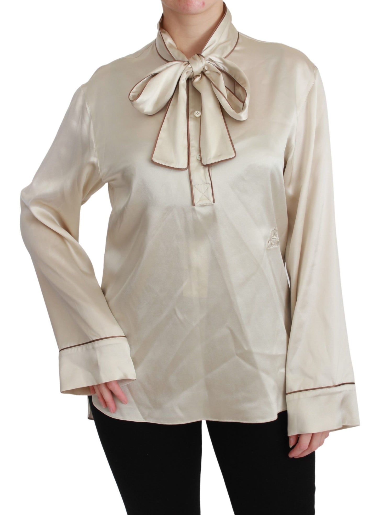 Dolce & Gabbana Beige Sleeve Top Queen Seidensatinbluse