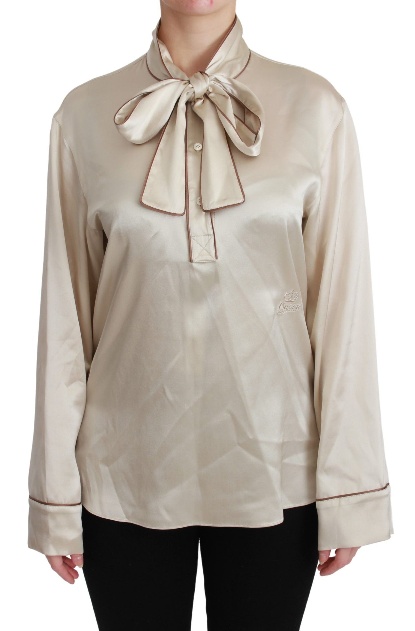 Dolce & Gabbana Beige Sleeve Top Queen Seidensatinbluse