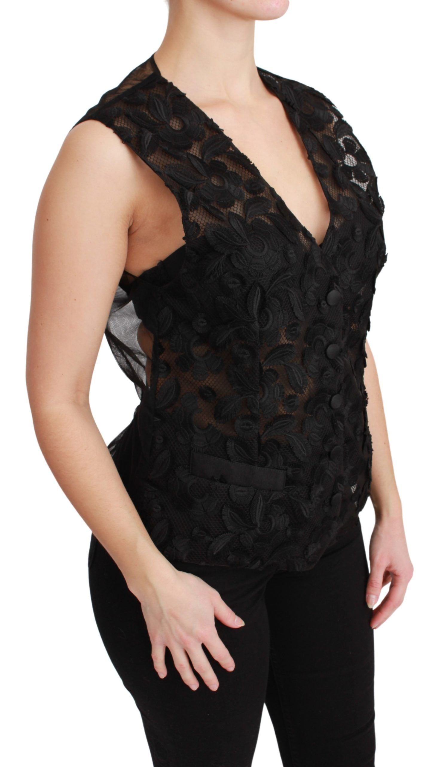 Dolce & Gabbana Weste aus schwarzem Brokat mit Blumenmuster