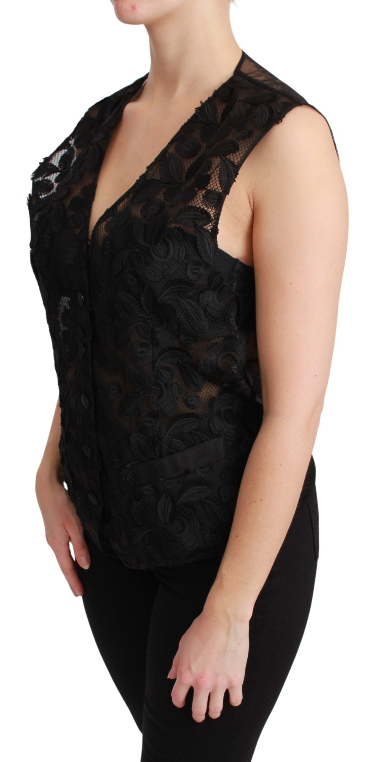 Dolce & Gabbana Weste aus schwarzem Brokat mit Blumenmuster