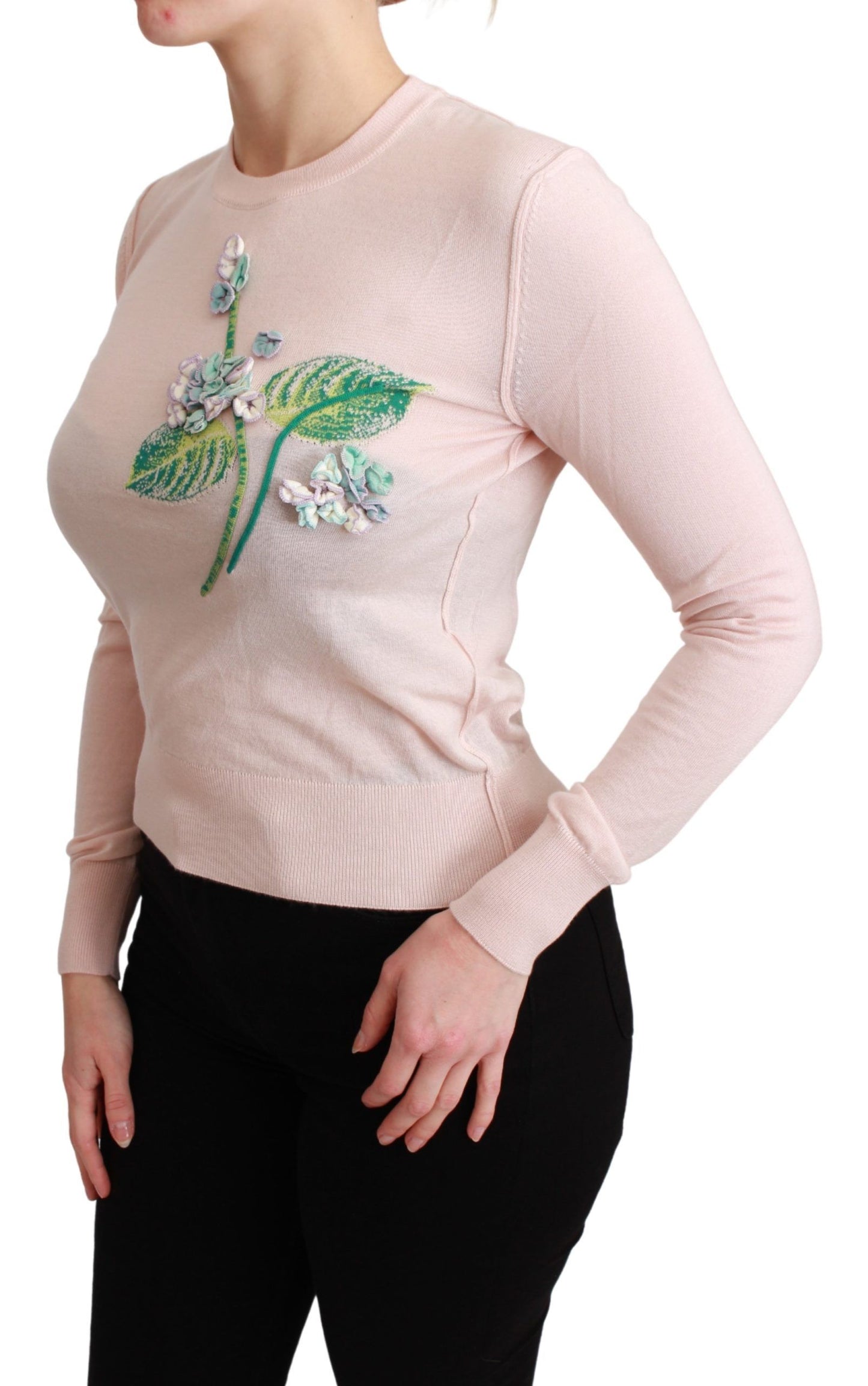 Dolce & Gabbana – Pullover aus Seidenkaschmir mit Blumenmuster in Rosa