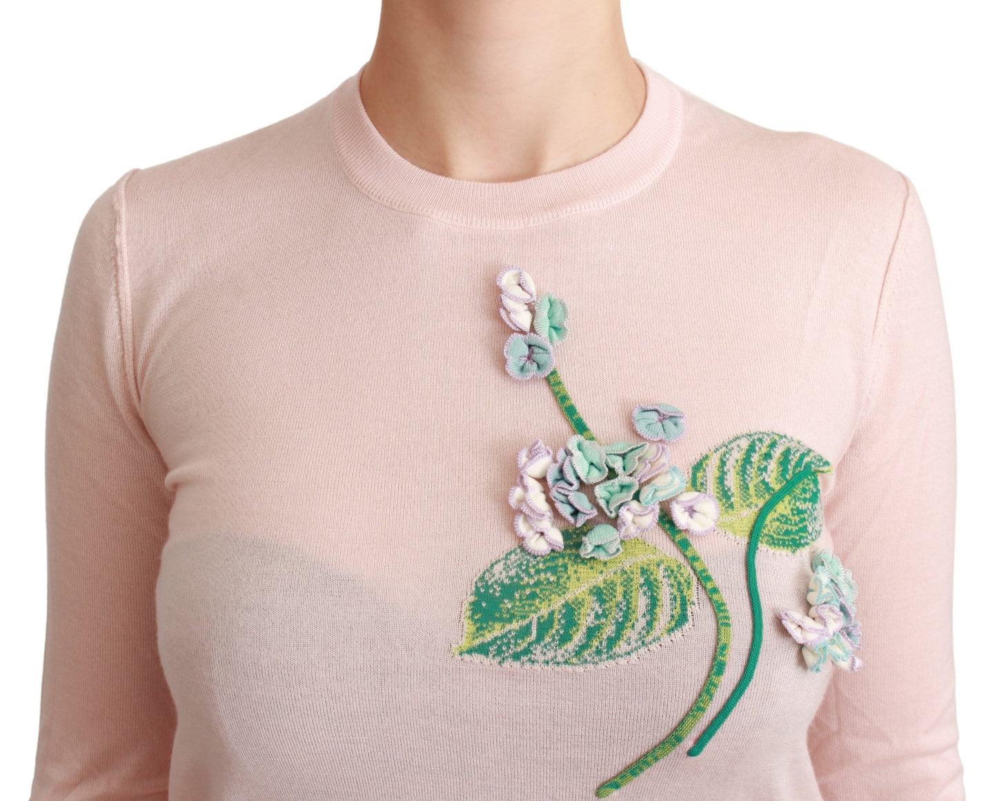 Dolce & Gabbana – Pullover aus Seidenkaschmir mit Blumenmuster in Rosa