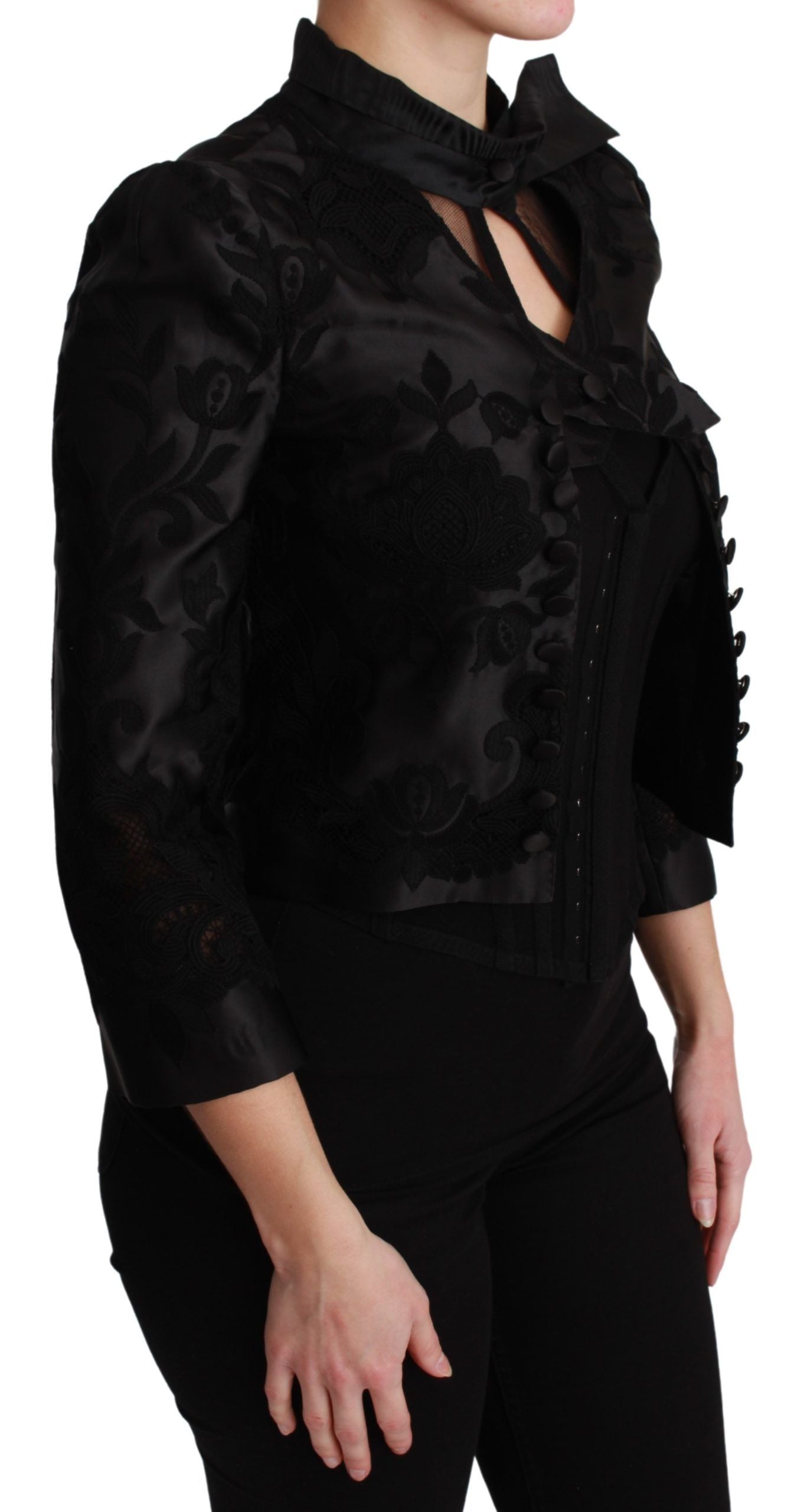 Dolce & Gabbana – Schwarze Jacquard-Blazerjacke aus Seide mit Blumenmuster