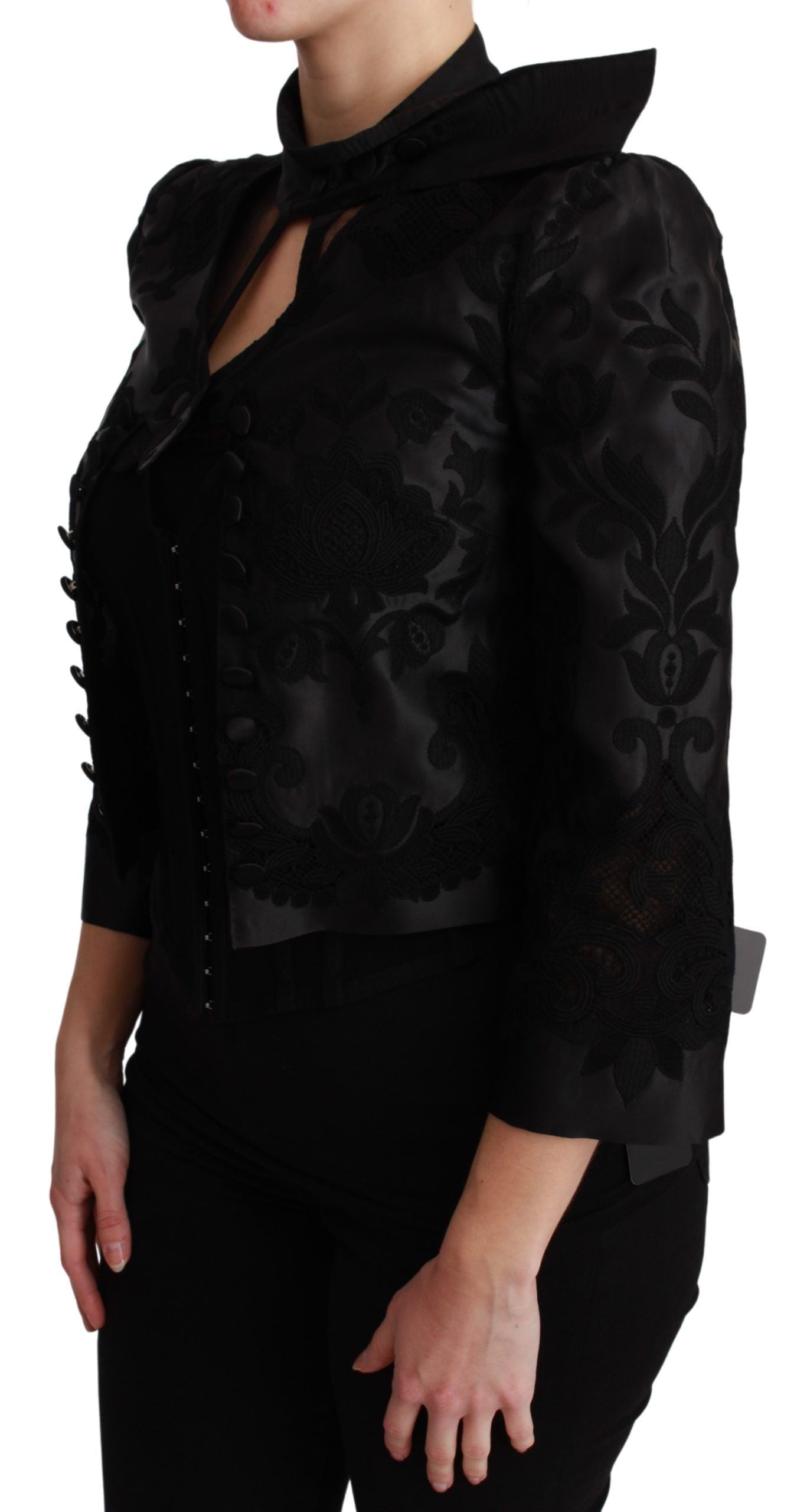 Dolce & Gabbana – Schwarze Jacquard-Blazerjacke aus Seide mit Blumenmuster