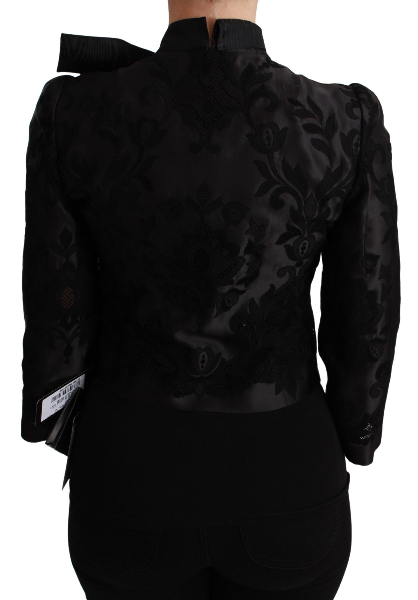Dolce & Gabbana – Schwarze Jacquard-Blazerjacke aus Seide mit Blumenmuster