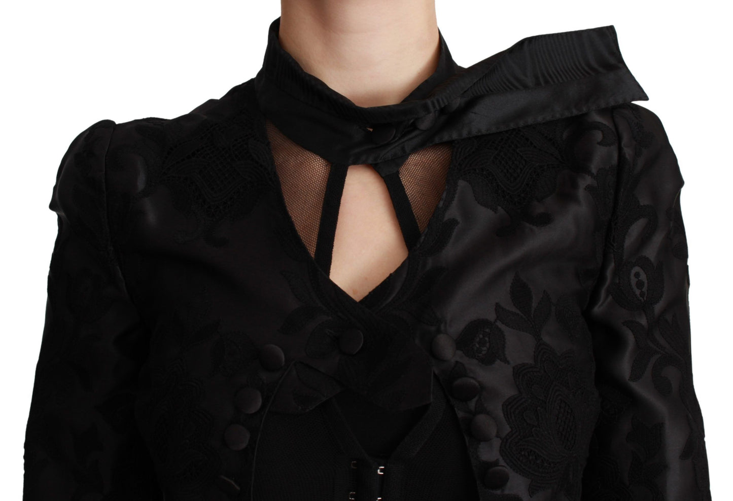 Dolce & Gabbana – Schwarze Jacquard-Blazerjacke aus Seide mit Blumenmuster