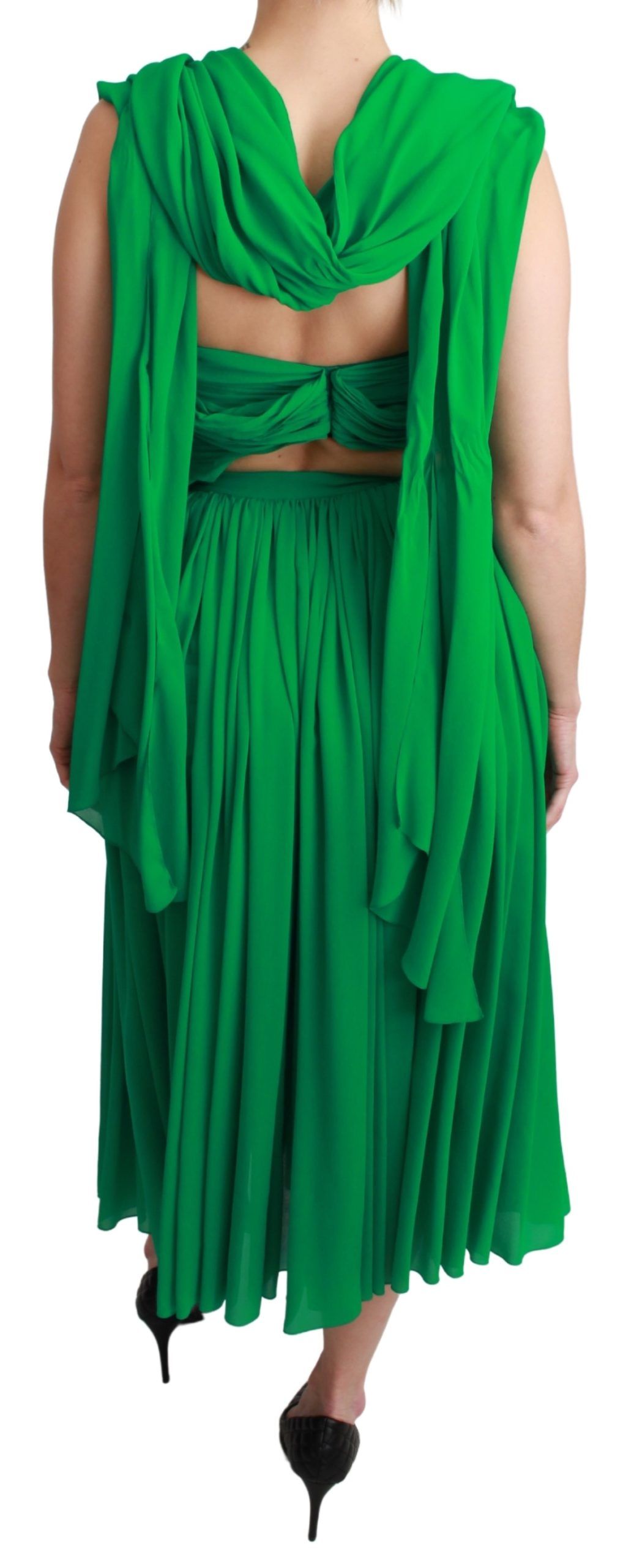 Dolce & Gabbana – Grünes, ärmelloses, plissiertes Maxikleid aus 100 % Seide