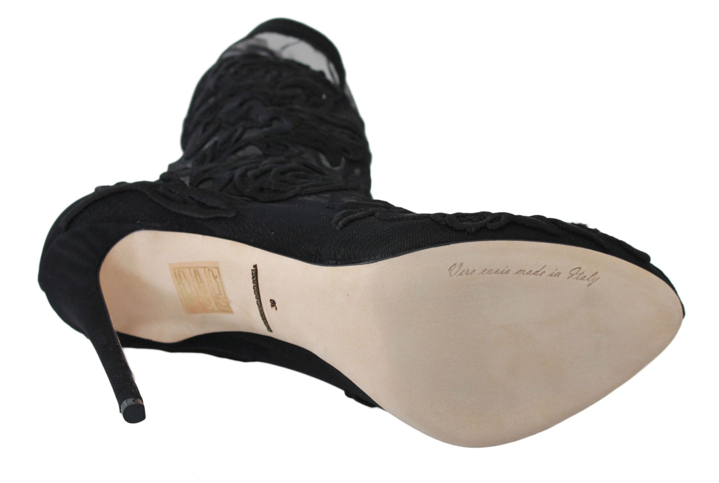 Dolce & Gabbana Schwarze Rosen Stilettos Booties Socken Schuhe