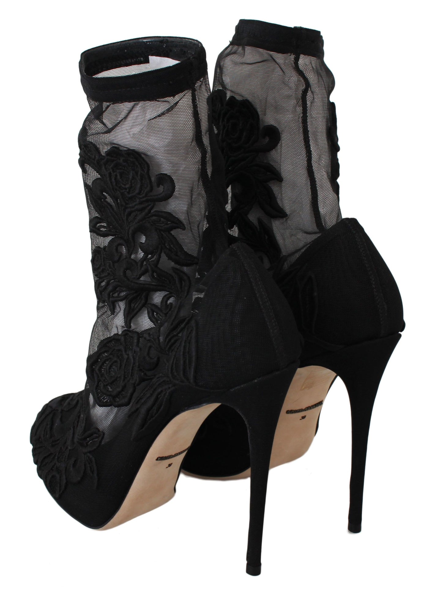 Dolce & Gabbana Schwarze Rosen Stilettos Booties Socken Schuhe