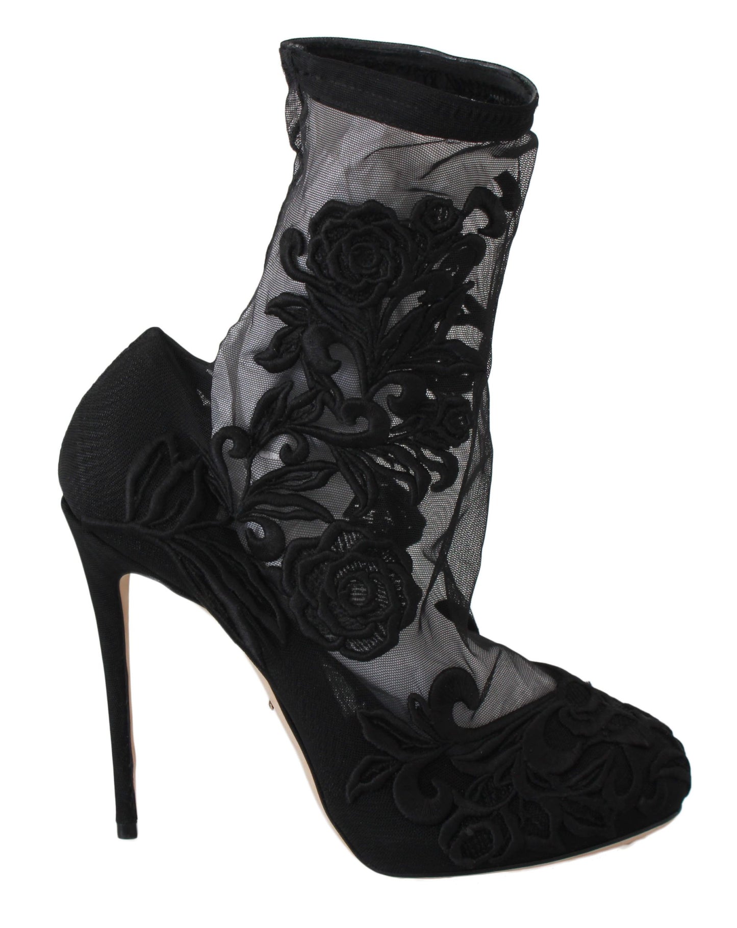 Dolce & Gabbana Schwarze Rosen Stilettos Booties Socken Schuhe