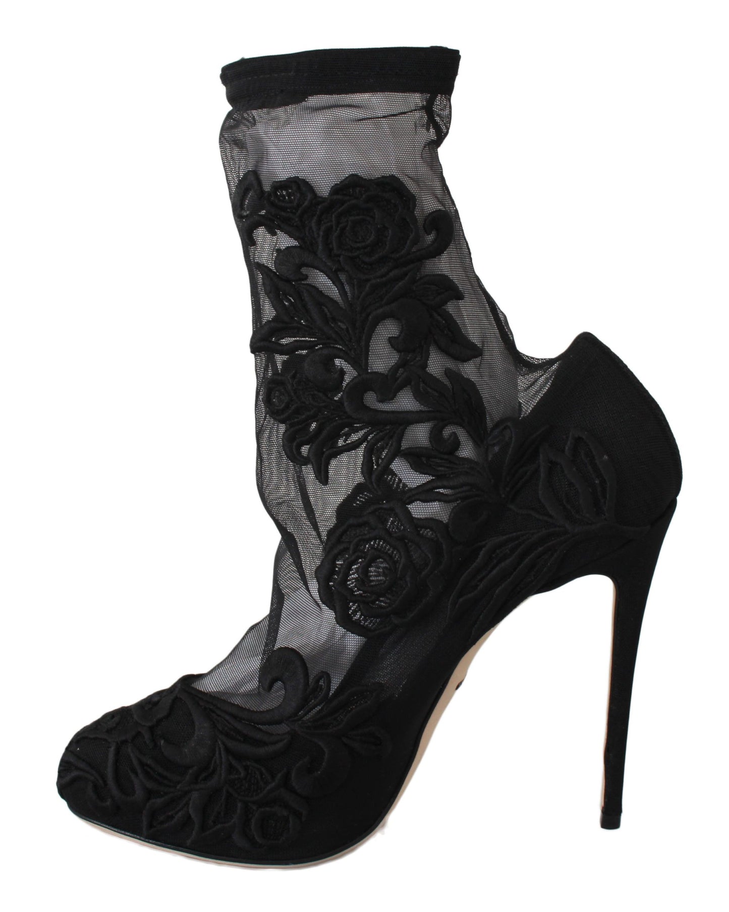 Dolce & Gabbana Schwarze Rosen Stilettos Booties Socken Schuhe