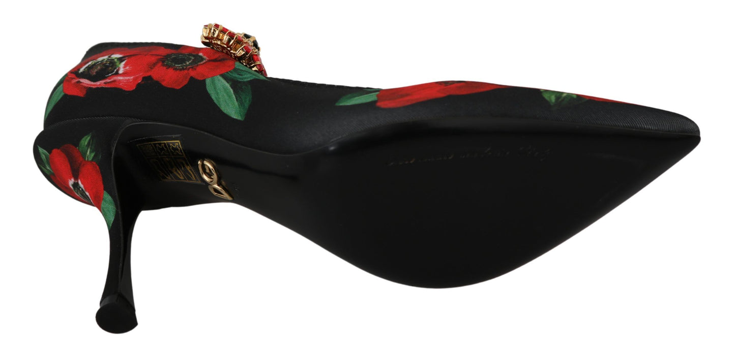 Dolce & Gabbana – Mary Janes-Pumps mit Blumenmuster in Schwarz und Rot